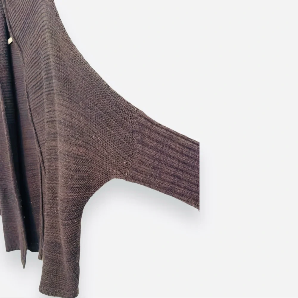 COZY CASUAL Chunky Cocoon Cardigan Open Front Woven Sweater Dark Brown & Black